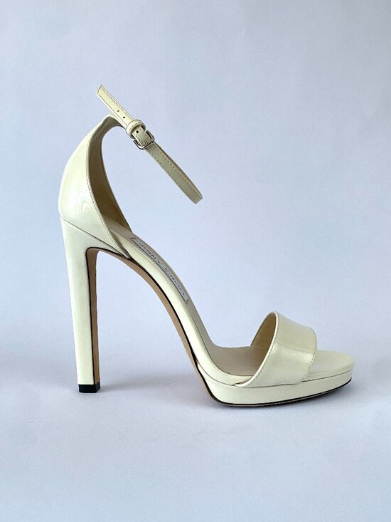Jimmy Choo Shoes - Jimmy Choo Ivory Patent Leather Ankle-Strap Platform Sandals